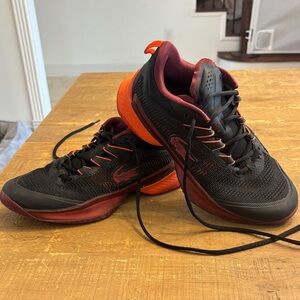 Lacoste Black and Burgundy Sneakers with Orange Accents